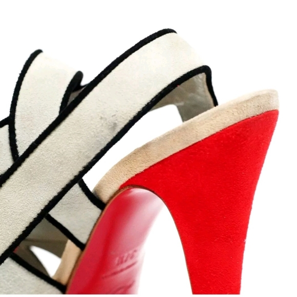 Auth CHRISTIAN LOUBOUTIN Light Gray Black Suede Womens Sandals EUR 34 1/2  US4.5 - Picture 7 of 7